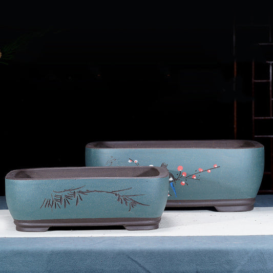 Purple Sand Flowerpot Rectangular Bonsai Pot