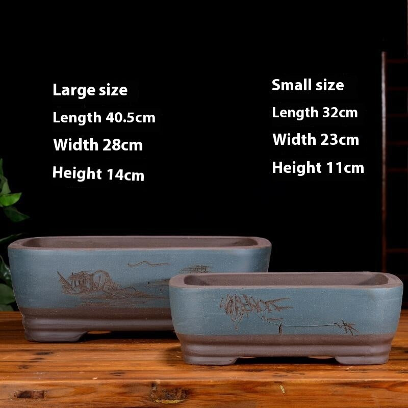 Purple Sand Flowerpot Rectangular Bonsai Pot