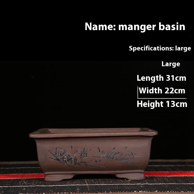 Purple Sand Flowerpot Rectangular Bonsai Pot