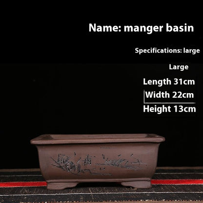 Purple Sand Flowerpot Rectangular Bonsai Pot