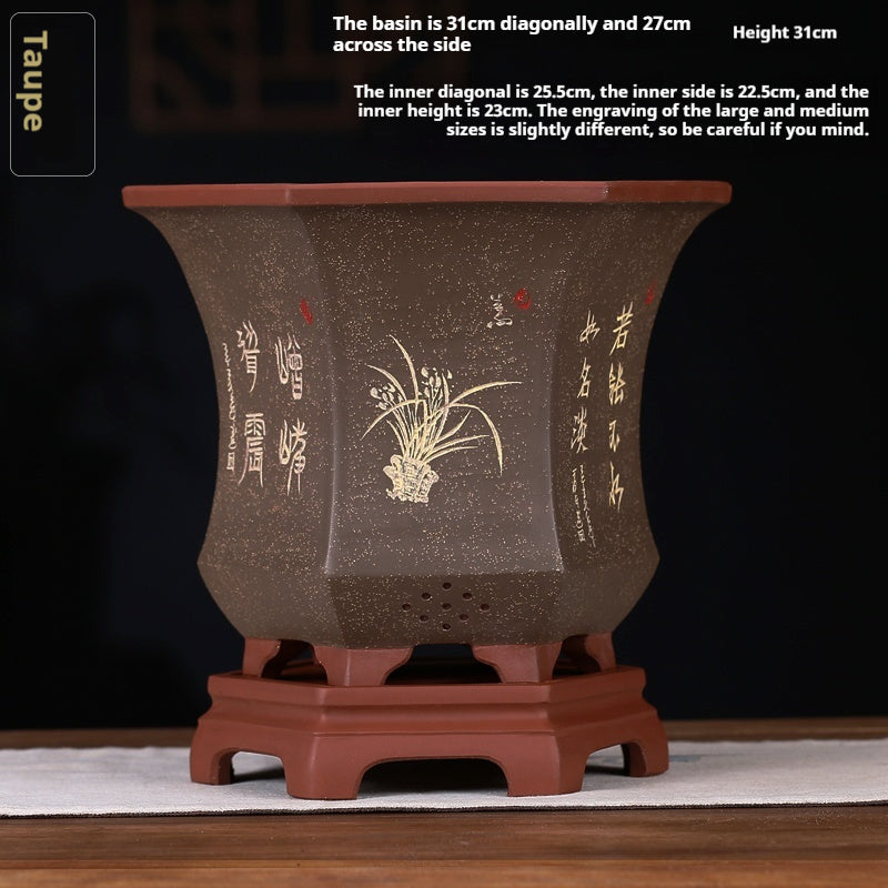 Orchid Pots Indoor Purple Sand Hexagonal Flowerpot Ceramic