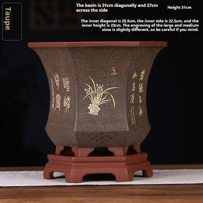 Orchid Pots Indoor Purple Sand Hexagonal Flowerpot Ceramic