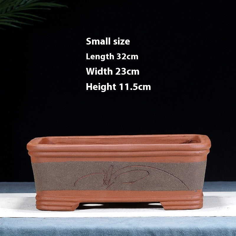 Purple Sand Flowerpot Rectangular Bonsai Pot