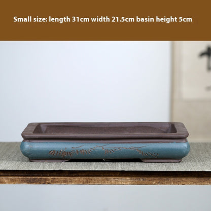 Purple Sand Flowerpot Rectangular Bonsai Pot