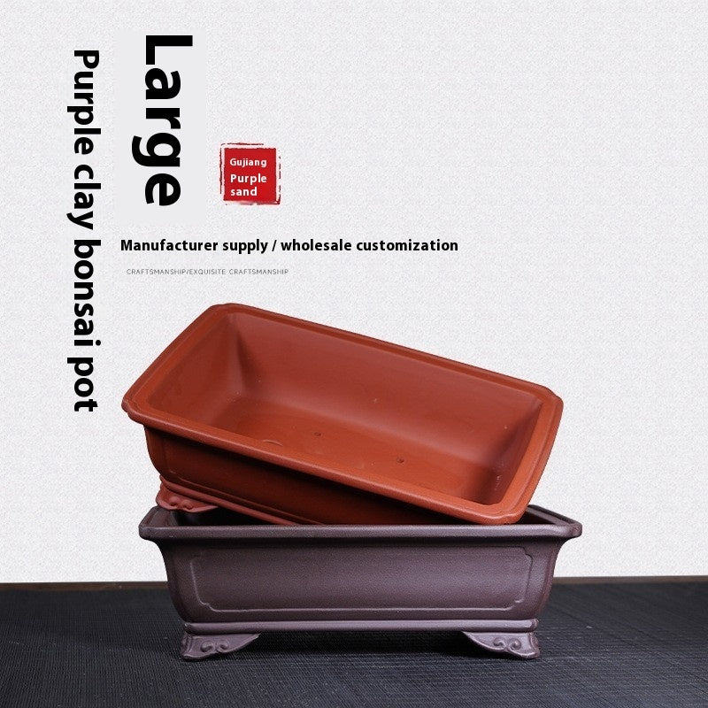 Purple Sand Ceramic Large Rectangular Bonsai Green Plant Bonsai Landscape Flower Pot