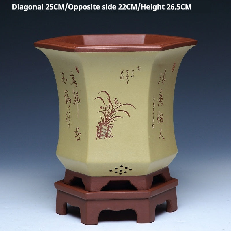 Orchid Pots Indoor Purple Sand Hexagonal Flowerpot Ceramic