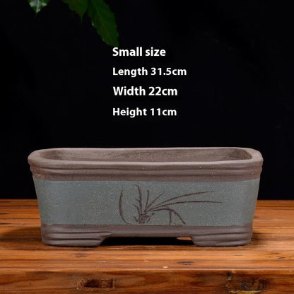 Purple Sand Flowerpot Rectangular Bonsai Pot