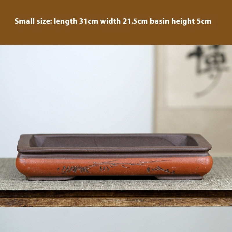 Purple Sand Flowerpot Rectangular Bonsai Pot