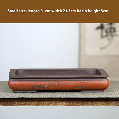 Purple Sand Flowerpot Rectangular Bonsai Pot