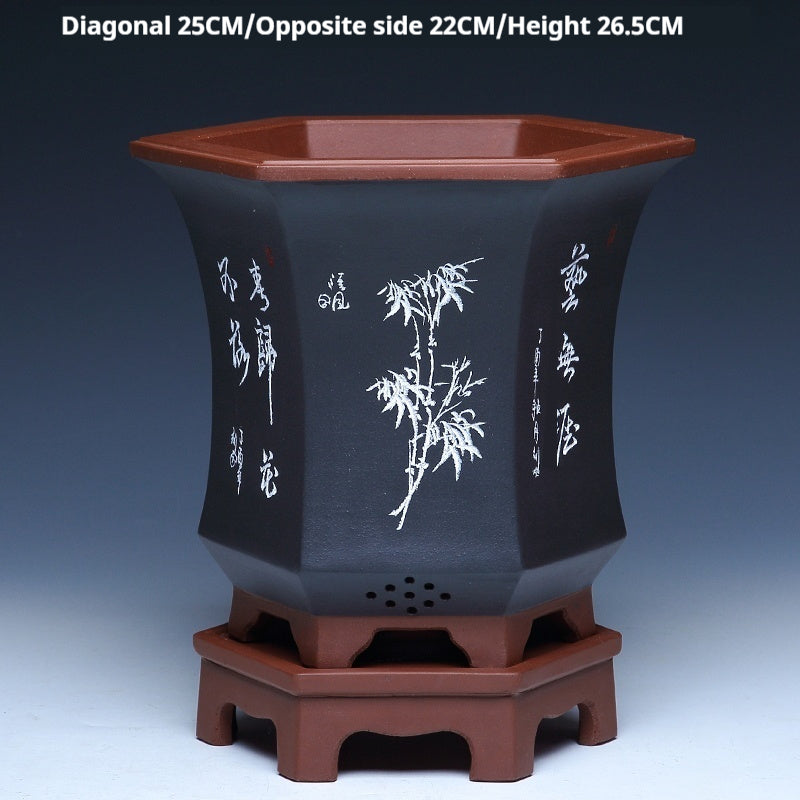 Orchid Pots Indoor Purple Sand Hexagonal Flowerpot Ceramic