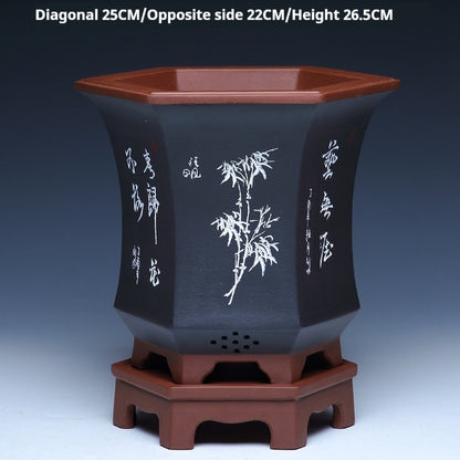 Orchid Pots Indoor Purple Sand Hexagonal Flowerpot Ceramic