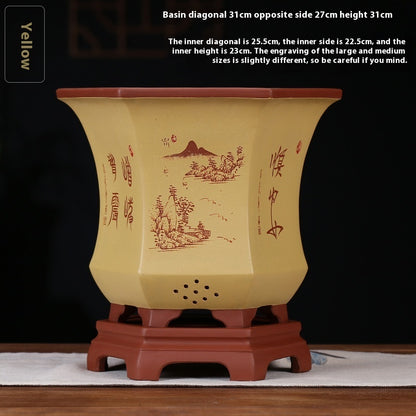 Orchid Pots Indoor Purple Sand Hexagonal Flowerpot Ceramic