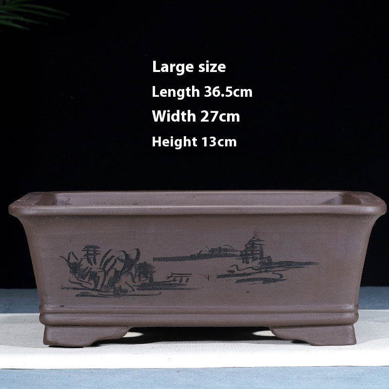 Purple Sand Flowerpot Rectangular Bonsai Pot