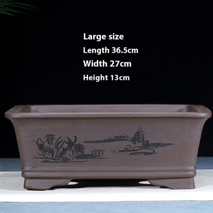 Purple Sand Flowerpot Rectangular Bonsai Pot