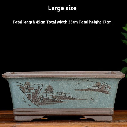 Purple Sand Flowerpot Rectangular Bonsai Pot