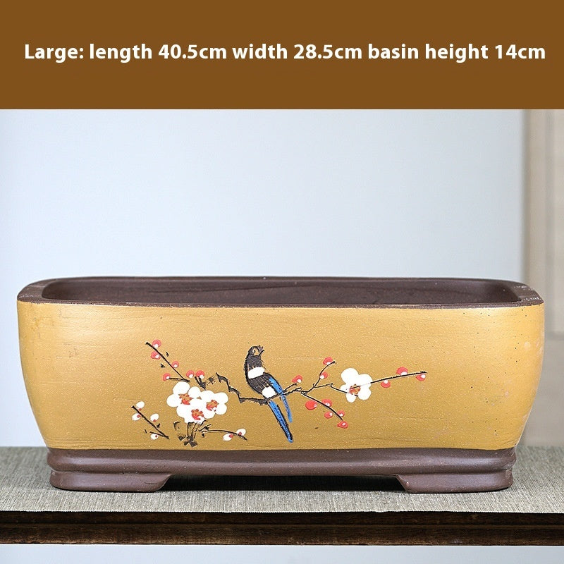 Purple Sand Flowerpot Rectangular Bonsai Pot