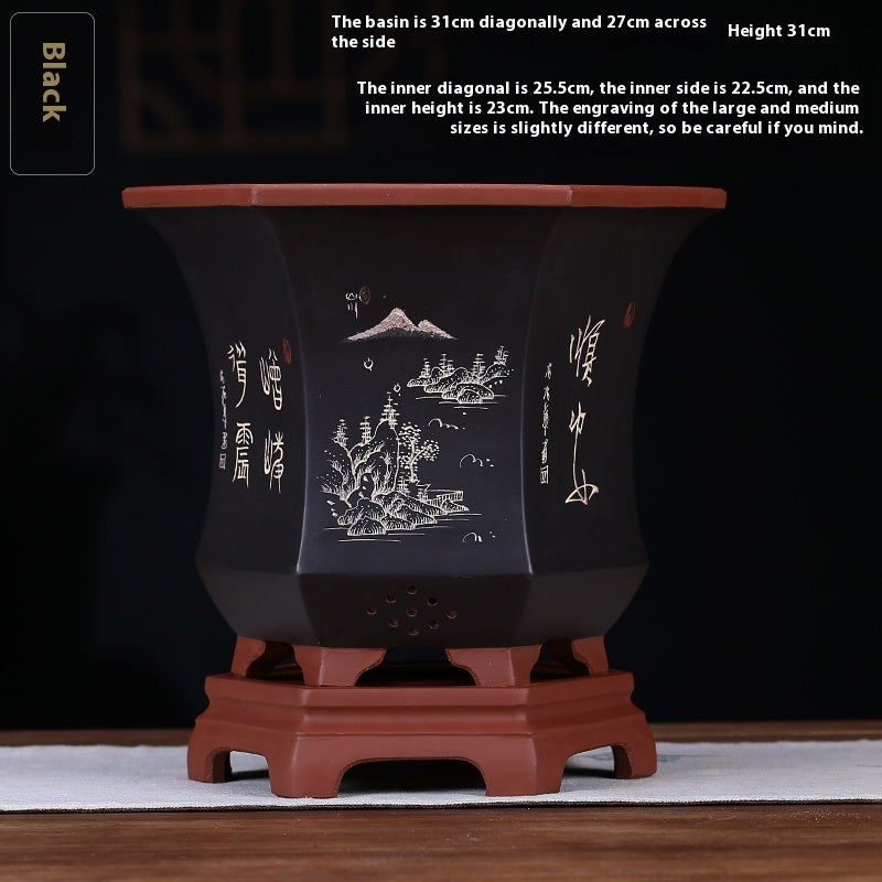 Orchid Pots Indoor Purple Sand Hexagonal Flowerpot Ceramic