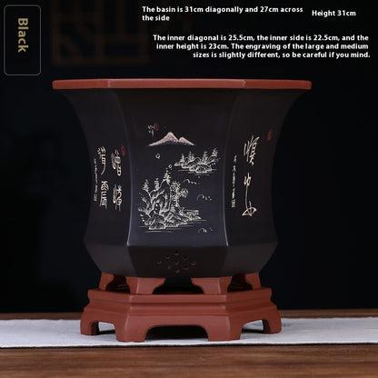 Orchid Pots Indoor Purple Sand Hexagonal Flowerpot Ceramic