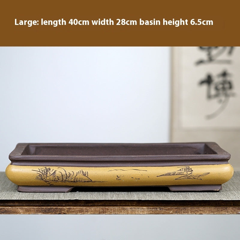 Purple Sand Flowerpot Rectangular Bonsai Pot