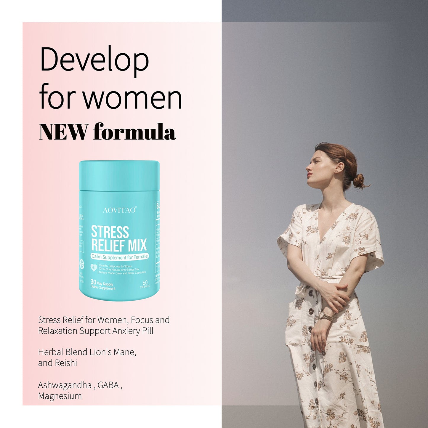 Ashwagandha Supplement With L-Theanine Magnesium, Stress Relief, Focus And Relaxation Support Anxiety Capsules