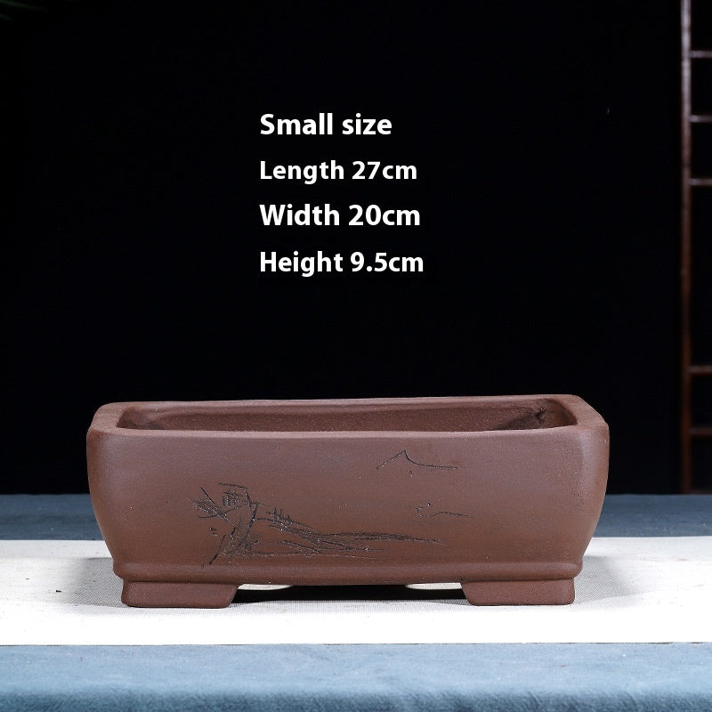 Purple Sand Flowerpot Rectangular Bonsai Pot