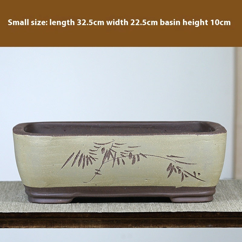 Purple Sand Flowerpot Rectangular Bonsai Pot