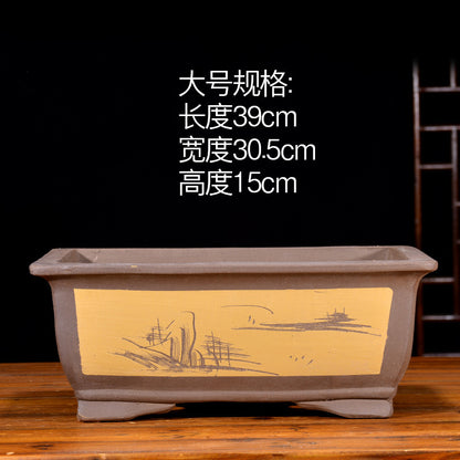 Purple Sand Flowerpot Rectangular Bonsai Pot