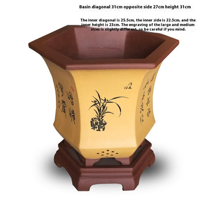 Orchid Pots Indoor Purple Sand Hexagonal Flowerpot Ceramic