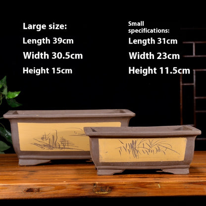 Purple Sand Flowerpot Rectangular Bonsai Pot