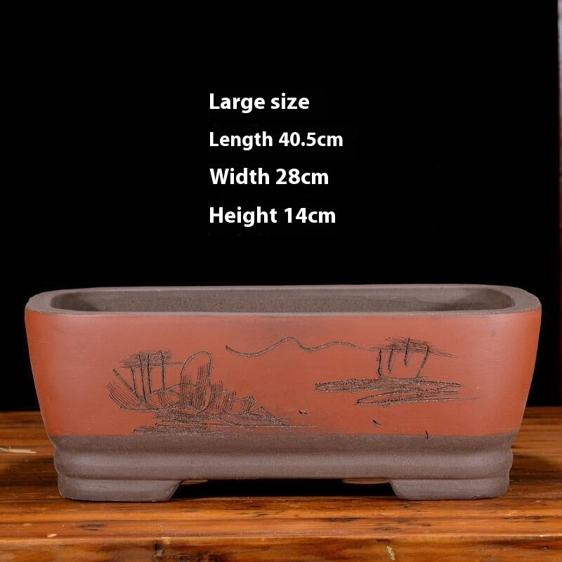 Purple Sand Flowerpot Rectangular Bonsai Pot