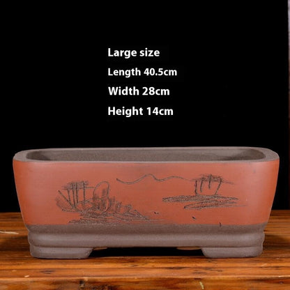 Purple Sand Flowerpot Rectangular Bonsai Pot