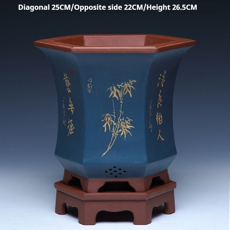 Orchid Pots Indoor Purple Sand Hexagonal Flowerpot Ceramic