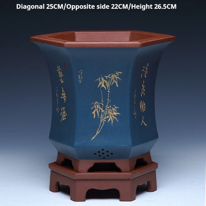 Orchid Pots Indoor Purple Sand Hexagonal Flowerpot Ceramic