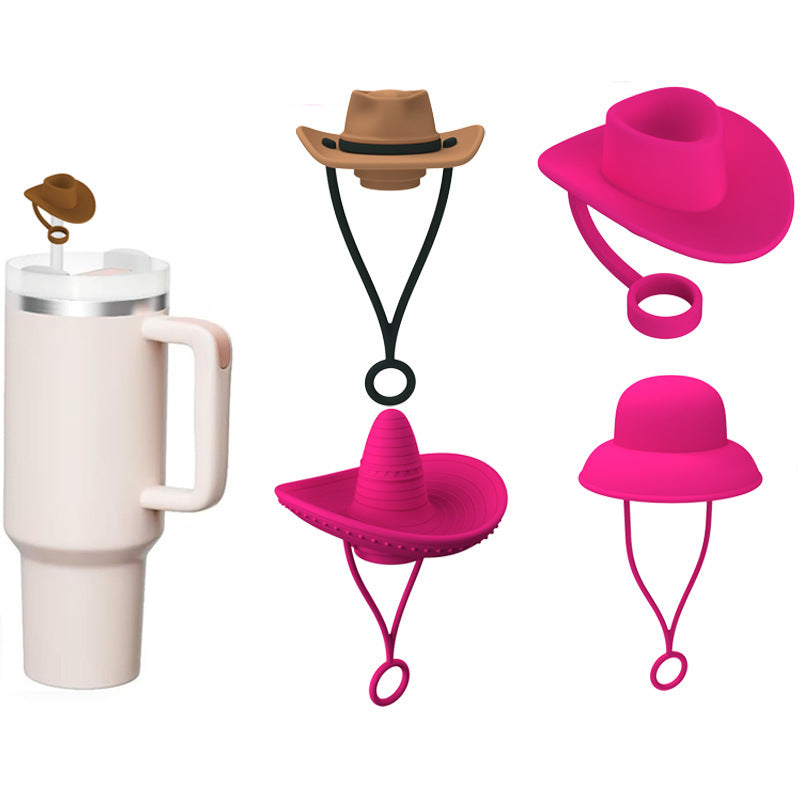 Straw Cover Cap Topper Reusable Cowboy Hat Shaped
