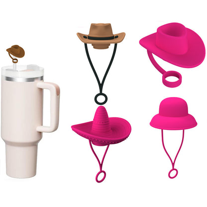 Straw Cover Cap Topper Reusable Cowboy Hat Shaped