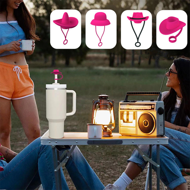 Straw Cover Cap Topper Reusable Cowboy Hat Shaped