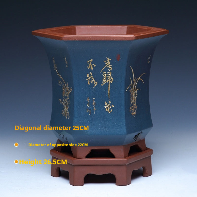 Orchid Pots Indoor Purple Sand Hexagonal Flowerpot Ceramic