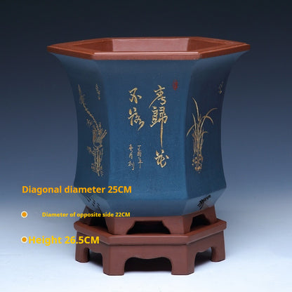 Orchid Pots Indoor Purple Sand Hexagonal Flowerpot Ceramic