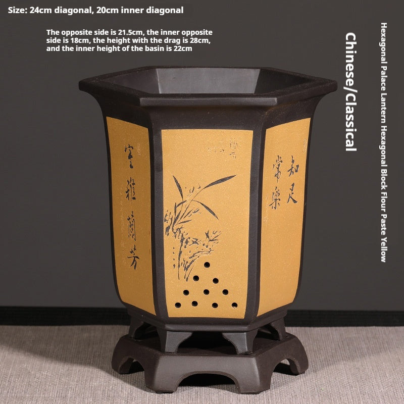 Orchid Pots Indoor Purple Sand Hexagonal Flowerpot Ceramic