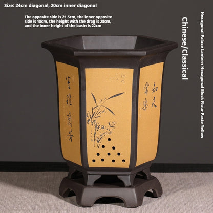 Orchid Pots Indoor Purple Sand Hexagonal Flowerpot Ceramic