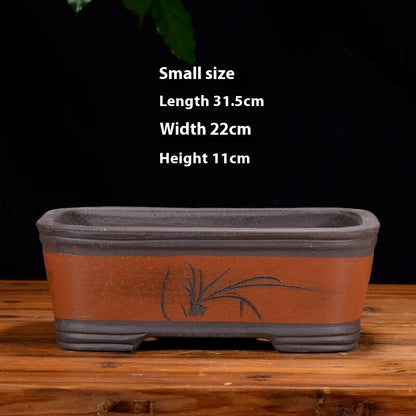 Purple Sand Flowerpot Rectangular Bonsai Pot