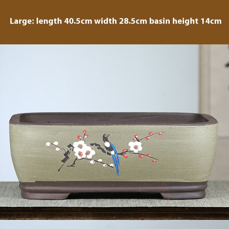 Purple Sand Flowerpot Rectangular Bonsai Pot