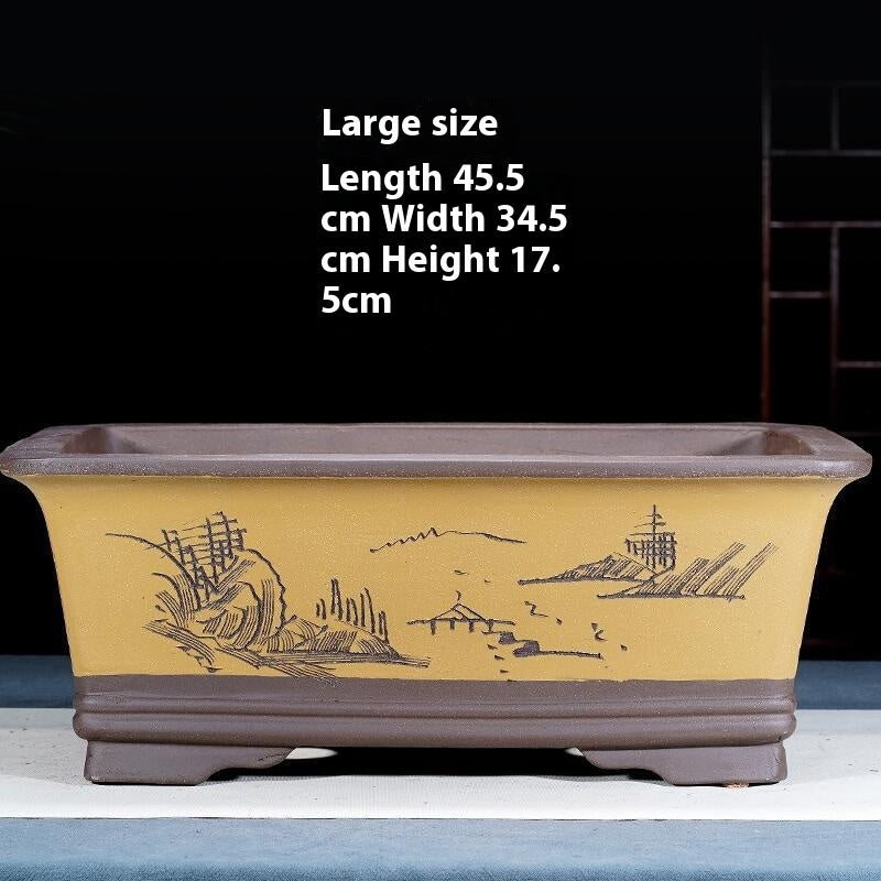 Purple Sand Flowerpot Rectangular Bonsai Pot