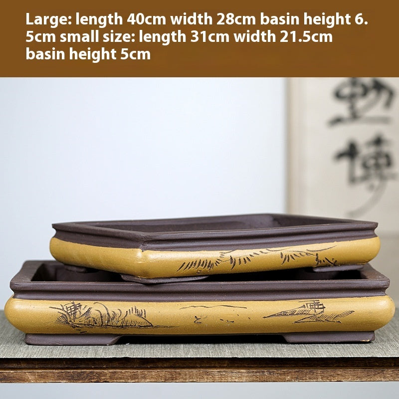 Purple Sand Flowerpot Rectangular Bonsai Pot