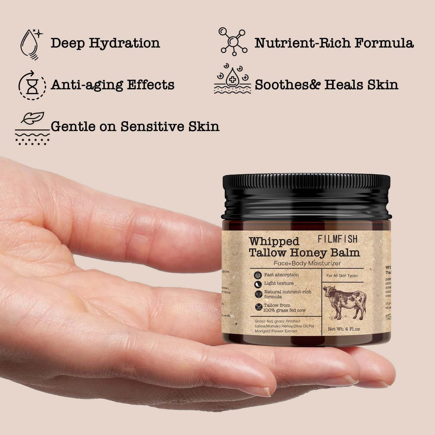 Whipped Tallow Honey Balm Moisturizing Cream