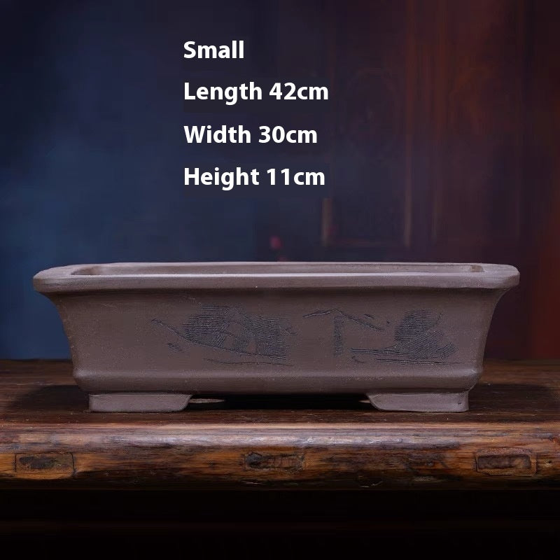 Purple Sand Flowerpot Rectangular Bonsai Pot