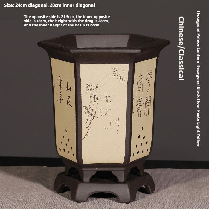 Orchid Pots Indoor Purple Sand Hexagonal Flowerpot Ceramic