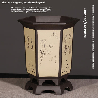 Orchid Pots Indoor Purple Sand Hexagonal Flowerpot Ceramic