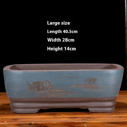 Purple Sand Flowerpot Rectangular Bonsai Pot