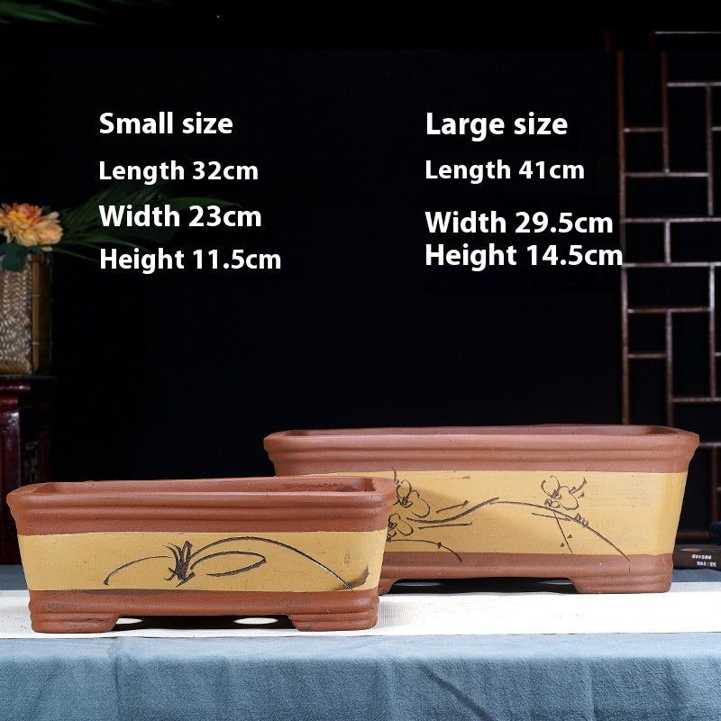 Purple Sand Flowerpot Rectangular Bonsai Pot